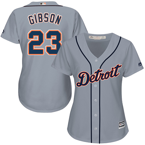 Women's Majestic Detroit Tigers #23 Kirk Gibson Replica Grey Road Cool Base MLB Jersey