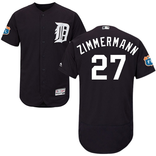 Men's Majestic Detroit Tigers #27 Jordan Zimmermann Authentic Navy Blue Alternate Cool Base MLB Jersey