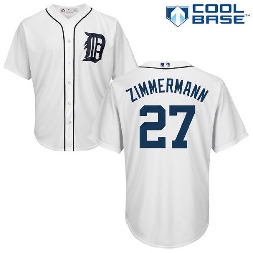 Youth Majestic Detroit Tigers #27 Jordan Zimmermann Authentic White Home Cool Base MLB Jersey