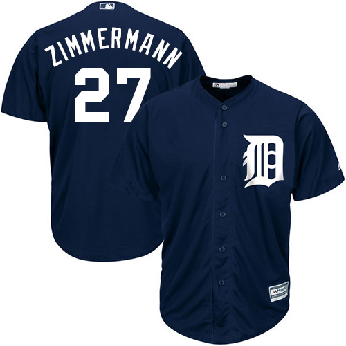Youth Majestic Detroit Tigers #27 Jordan Zimmermann Authentic Navy Blue Alternate Cool Base MLB Jersey