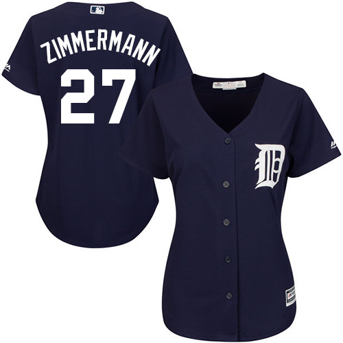 Women's Majestic Detroit Tigers #27 Jordan Zimmermann Authentic Navy Blue Alternate Cool Base MLB Jersey