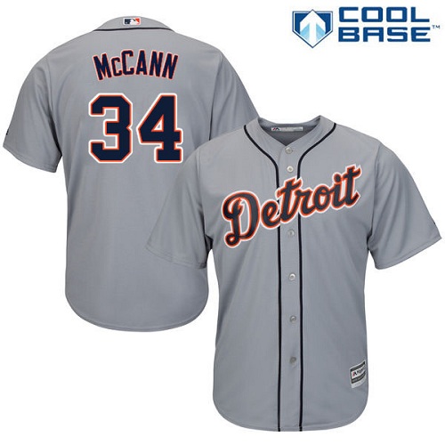 Youth Majestic Detroit Tigers #34 James McCann Replica Grey Road Cool Base MLB Jersey