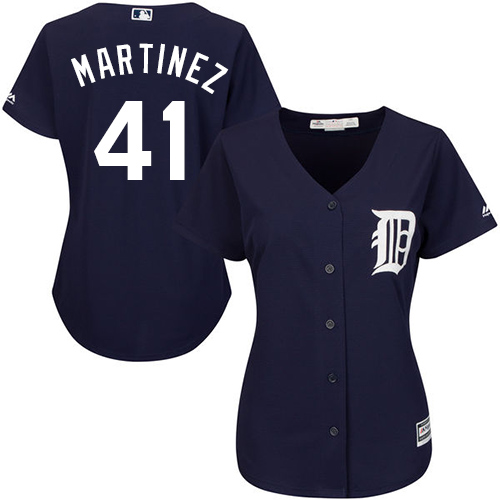 Women's Majestic Detroit Tigers #41 Victor Martinez Replica Navy Blue Alternate Cool Base MLB Jersey