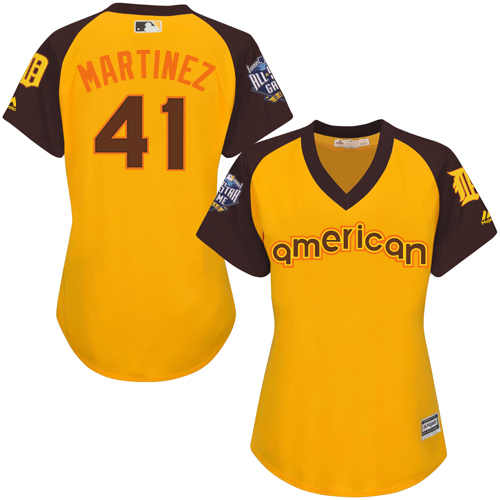 Women's Majestic Detroit Tigers #41 Victor Martinez Authentic Yellow 2016 All-Star American League BP Cool Base MLB Jersey