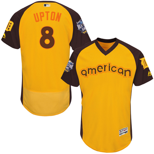 Men's Majestic Detroit Tigers #8 Justin Upton Yellow 2016 All-Star American League BP Authentic Collection Flex Base MLB Jersey