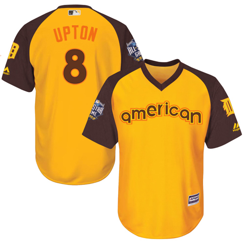 Youth Majestic Detroit Tigers #8 Justin Upton Authentic Yellow 2016 All-Star American League BP Cool Base MLB Jersey