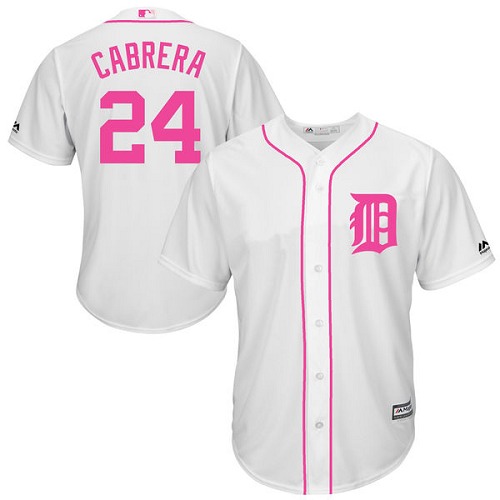 Men's Majestic Detroit Tigers #24 Miguel Cabrera Replica White 2016 Mother's Day Fashion Cool Base MLB Jersey