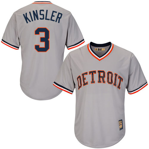 Men's Majestic Detroit Tigers #3 Ian Kinsler Replica Grey Cooperstown MLB Jersey