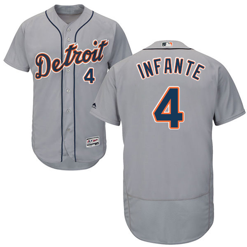 Men's Majestic Detroit Tigers #4 Omar Infante Grey Flexbase Authentic Collection MLB Jersey