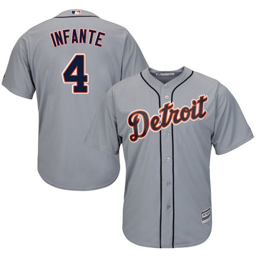 Men's Majestic Detroit Tigers #4 Omar Infante Replica Grey Road Cool Base MLB Jersey