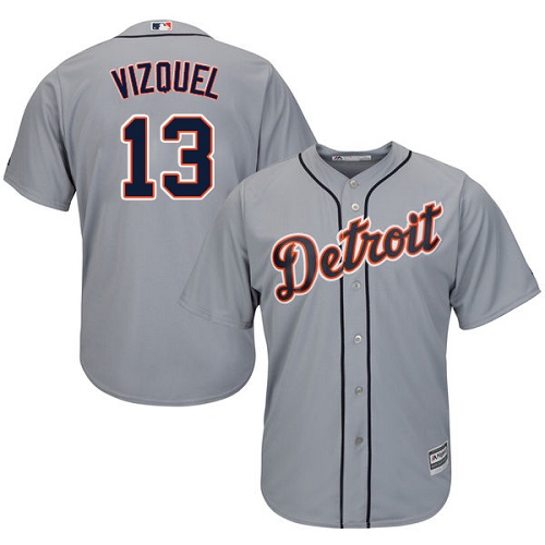 Men's Majestic Detroit Tigers #13 Omar Vizquel Replica Grey Road Cool Base MLB Jersey