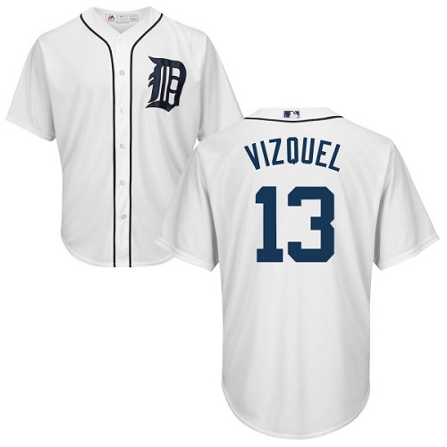 Youth Majestic Detroit Tigers #13 Omar Vizquel Authentic White Home Cool Base MLB Jersey