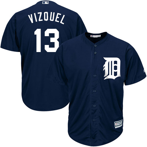Youth Majestic Detroit Tigers #13 Omar Vizquel Authentic Navy Blue Alternate Cool Base MLB Jersey