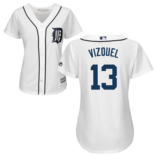 Women's Majestic Detroit Tigers #13 Omar Vizquel Replica White Home Cool Base MLB Jersey