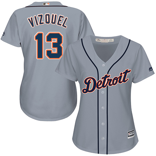 Women's Majestic Detroit Tigers #13 Omar Vizquel Authentic Grey Road Cool Base MLB Jersey
