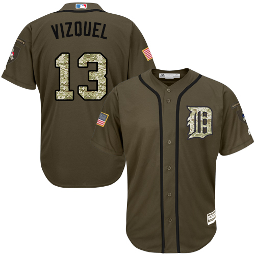 Youth Majestic Detroit Tigers #13 Omar Vizquel Replica Green Salute to Service MLB Jersey
