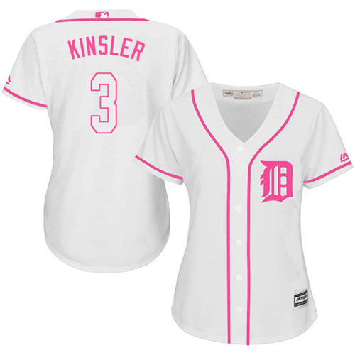 Women's Majestic Detroit Tigers #3 Ian Kinsler Authentic White Fashion Cool Base MLB Jersey
