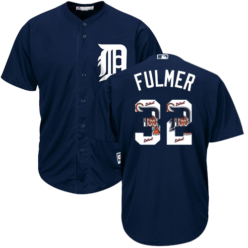 Men's Majestic Detroit Tigers #32 Michael Fulmer Authentic Navy Blue Team Logo Fashion Cool Base MLB Jersey