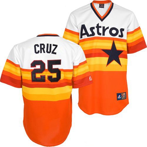 Men's Mitchell and Ness Houston Astros #25 Jose Cruz Jr. Authentic White/Orange Throwback MLB Jersey