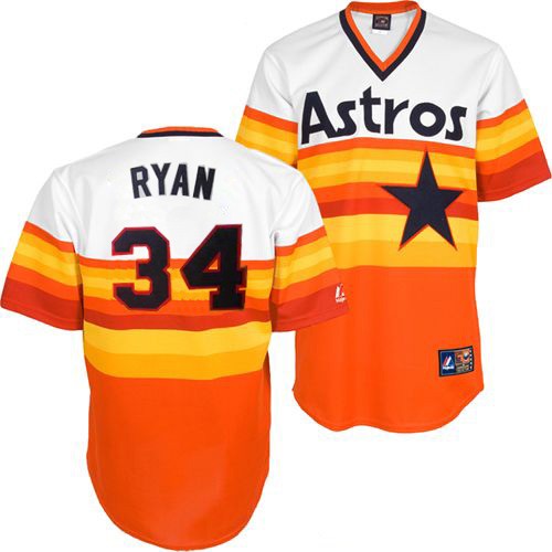 Men's Mitchell and Ness Houston Astros #34 Nolan Ryan Authentic White/Orange Throwback MLB Jersey