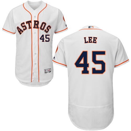 Men's Majestic Houston Astros #45 Carlos Lee Authentic White Home Cool Base MLB Jersey