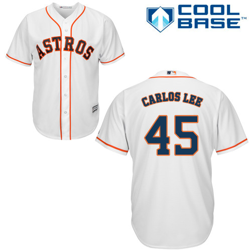 Men's Majestic Houston Astros #45 Carlos Lee Replica White Home Cool Base MLB Jersey