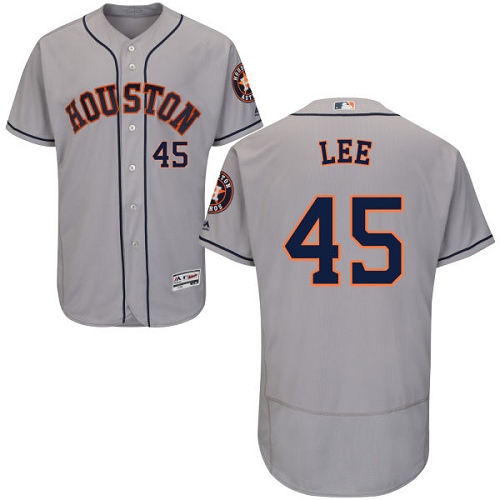 Men's Majestic Houston Astros #45 Carlos Lee Authentic Grey Road Cool Base MLB Jersey