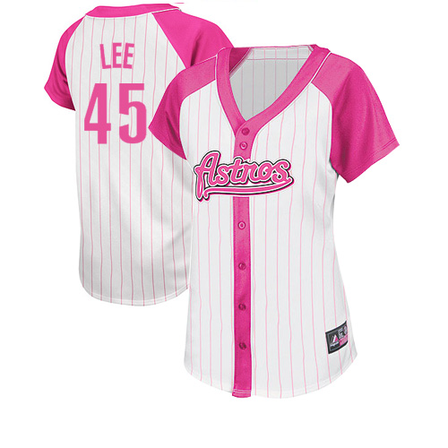 Women's Majestic Houston Astros #45 Carlos Lee Authentic White/Pink Splash Fashion MLB Jersey