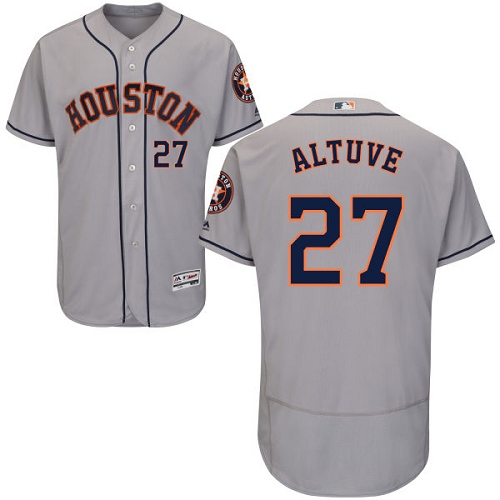 Men's Majestic Houston Astros #27 Jose Altuve Authentic Grey Road Cool Base MLB Jersey