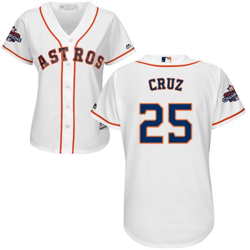 Women's Majestic Houston Astros #25 Jose Cruz Jr. Authentic White Home 2017 World Series Champions Cool Base MLB Jersey