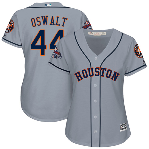 Women's Majestic Houston Astros #44 Roy Oswalt Authentic Grey Road 2017 World Series Champions Cool Base MLB Jersey