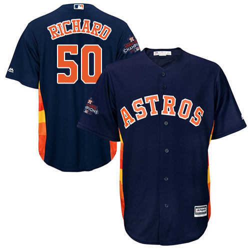 Youth Majestic Houston Astros #50 J.R. Richard Authentic Navy Blue Alternate 2017 World Series Champions Cool Base MLB Jersey