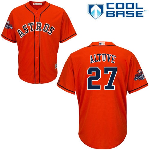 Youth Majestic Houston Astros #27 Jose Altuve Replica Grey Road 2017 World Series Champions Cool Base MLB Jersey