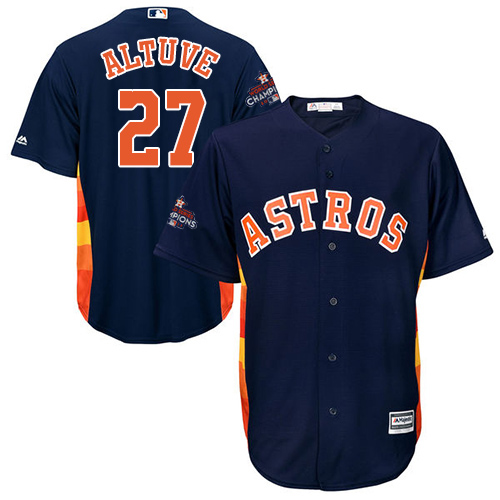 Youth Majestic Houston Astros #27 Jose Altuve Authentic Navy Blue Alternate 2017 World Series Champions Cool Base MLB Jersey