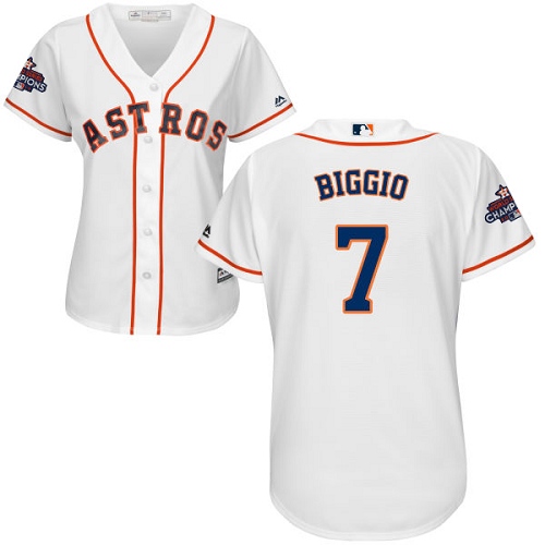 Women's Majestic Houston Astros #7 Craig Biggio Authentic White Home 2017 World Series Champions Cool Base MLB Jersey