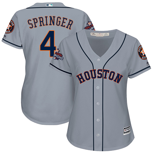 Women's Majestic Houston Astros #4 George Springer Authentic Grey Road 2017 World Series Champions Cool Base MLB Jersey