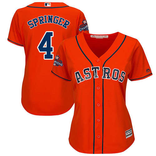 Women's Majestic Houston Astros #4 George Springer Authentic Orange Alternate 2017 World Series Champions Cool Base MLB Jersey