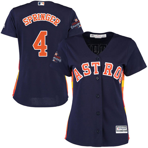 Women's Majestic Houston Astros #4 George Springer Authentic Navy Blue Alternate 2017 World Series Champions Cool Base MLB Jersey