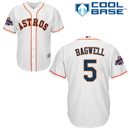 Youth Majestic Houston Astros #5 Jeff Bagwell Authentic White Home 2017 World Series Champions Cool Base MLB Jersey