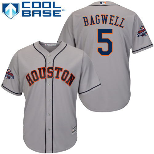 Youth Majestic Houston Astros #5 Jeff Bagwell Authentic Grey Road 2017 World Series Champions Cool Base MLB Jersey
