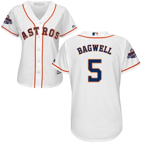 Women's Majestic Houston Astros #5 Jeff Bagwell Authentic White Home 2017 World Series Champions Cool Base MLB Jersey