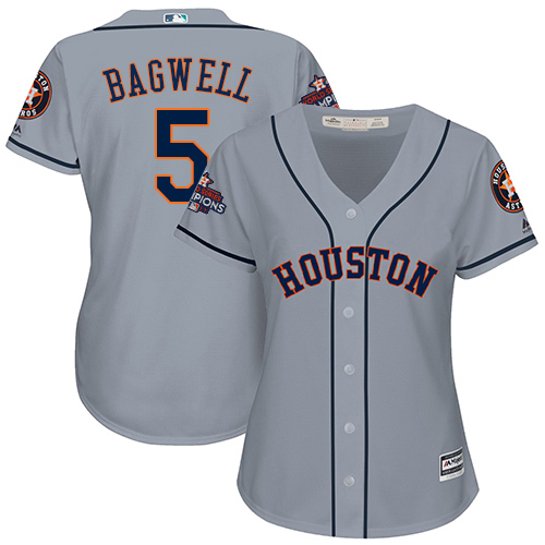 Women's Majestic Houston Astros #5 Jeff Bagwell Replica Grey Road 2017 World Series Champions Cool Base MLB Jersey