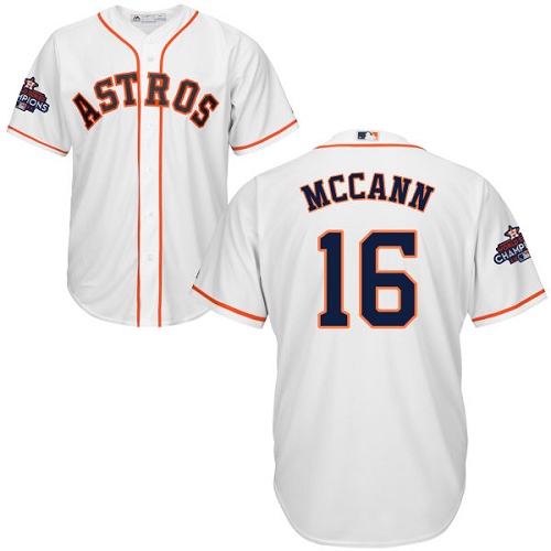 Youth Majestic Houston Astros #16 Brian McCann Authentic White Home 2017 World Series Champions Cool Base MLB Jersey