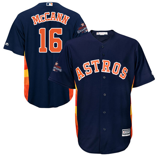 Youth Majestic Houston Astros #16 Brian McCann Authentic Navy Blue Alternate 2017 World Series Champions Cool Base MLB Jersey
