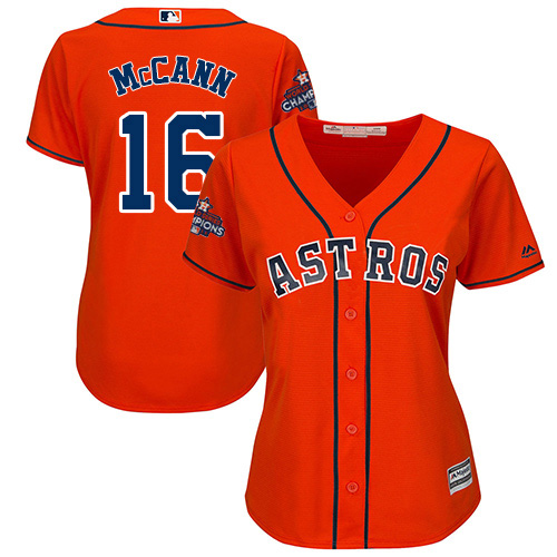 Women's Majestic Houston Astros #16 Brian McCann Authentic Orange Alternate 2017 World Series Champions Cool Base MLB Jersey