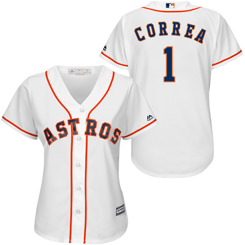 Women's Majestic Houston Astros #1 Carlos Correa Authentic White Home Cool Base MLB Jersey