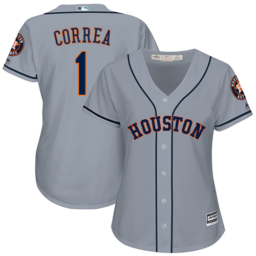 Women's Majestic Houston Astros #1 Carlos Correa Authentic Grey Road Cool Base MLB Jersey