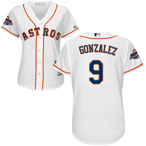 Women's Majestic Houston Astros #9 Marwin Gonzalez Authentic White Home 2017 World Series Champions Cool Base MLB Jersey