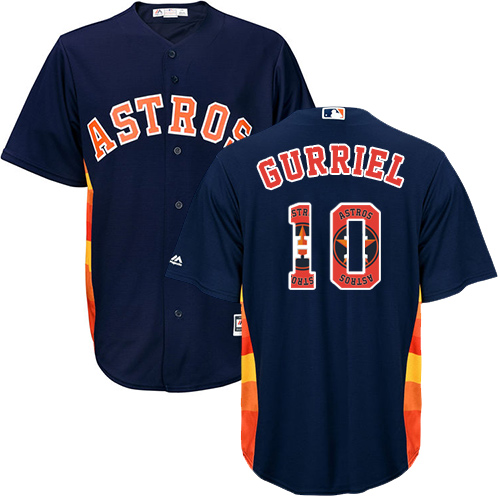 Men's Majestic Houston Astros #10 Yuli Gurriel Authentic Navy Blue Team Logo Fashion Cool Base MLB Jersey