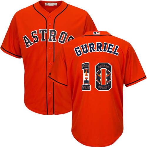 Men's Majestic Houston Astros #10 Yuli Gurriel Authentic Orange Team Logo Fashion Cool Base MLB Jersey
